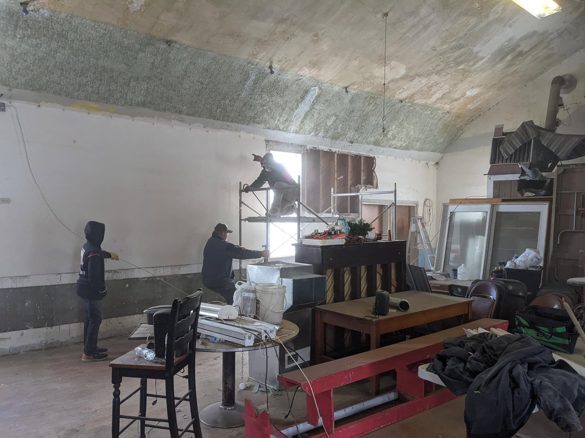 Tear-down work underway inside the historic building.